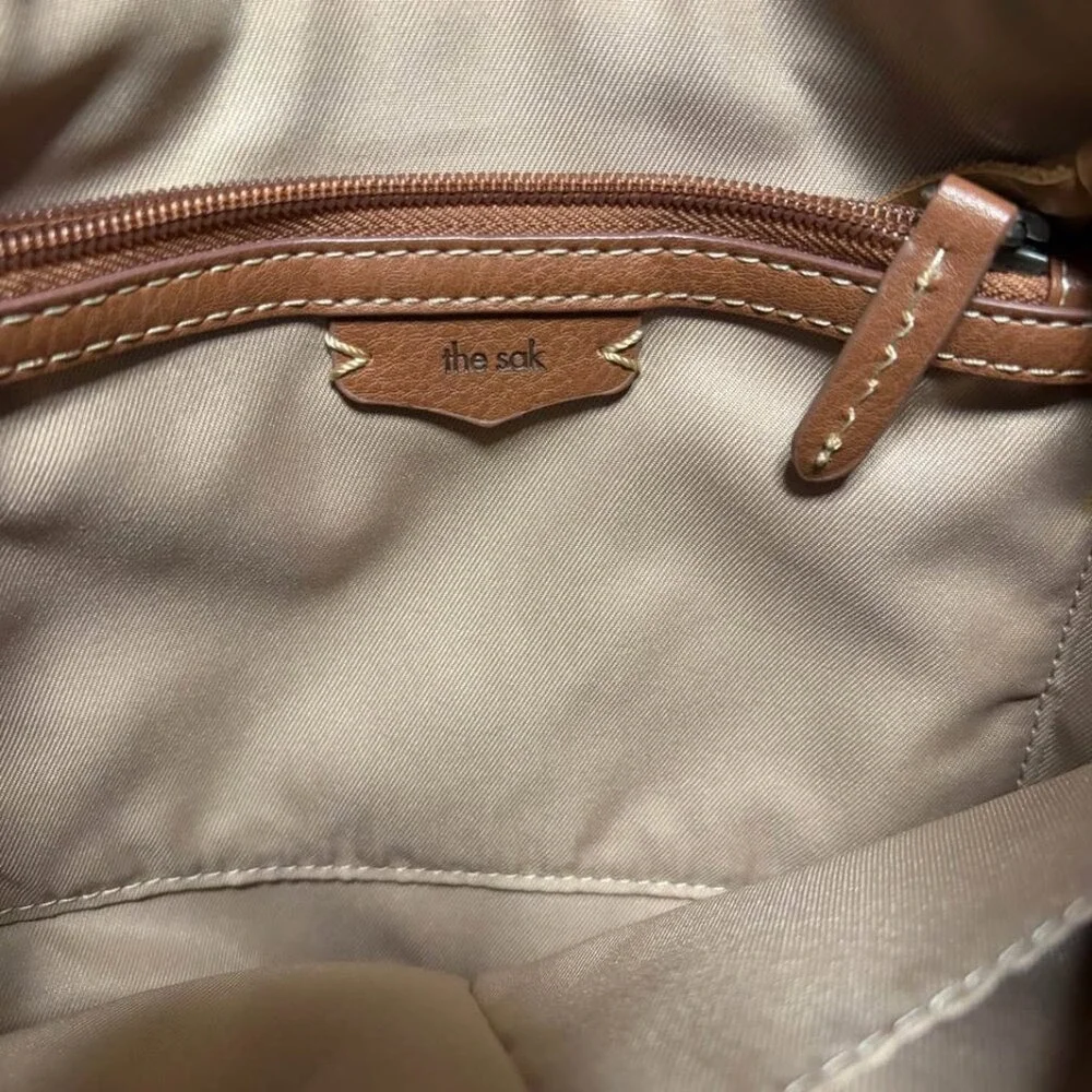 The Sak Ashland Genuine Leather Crossbody Bag Grey and Tan Leather Large EUC